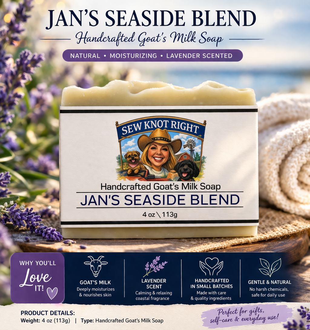 Jan’s Seaside Blend Goat Milk Soap 4 oz – Handcrafted Natural Lavender Moisturizing Bar