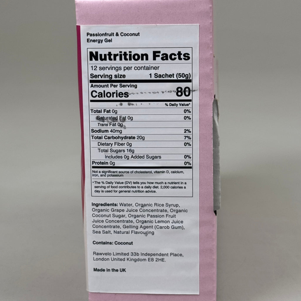 RAWVELO (12 Pack) Energy Gels All Natural Passionfruit & Coconut Cycling Hiking Running 04/26