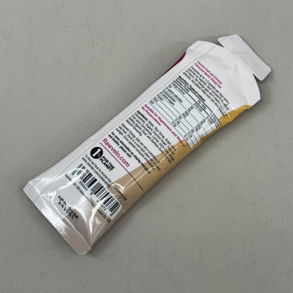 RAWVELO (12 Pack) Energy Gels All Natural Passionfruit & Coconut Cycling Hiking Running 04/26