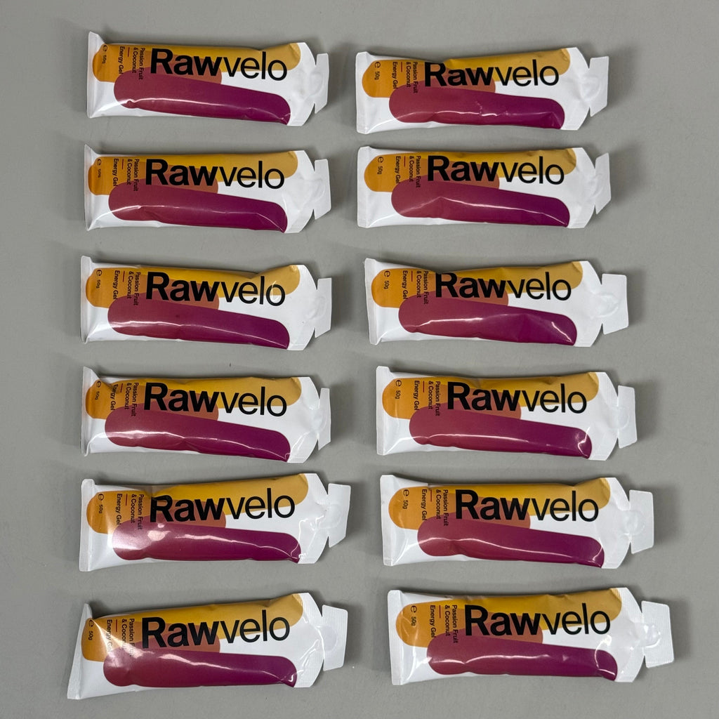 RAWVELO (12 Pack) Energy Gels All Natural Passionfruit & Coconut Cycling Hiking Running 04/26